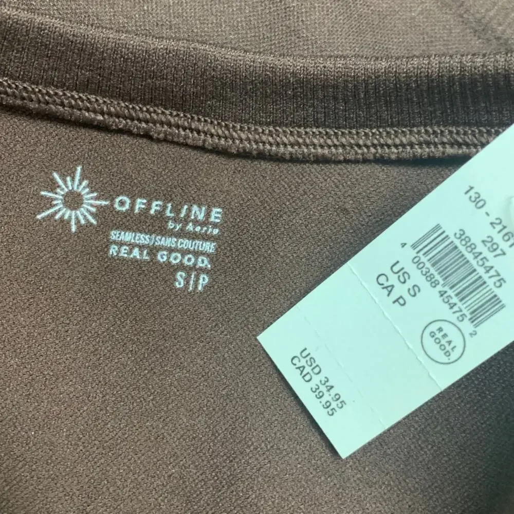 New OFFLINE By Aerie Womens Small Brown Sidewalk Seamless Cropped T-Shirt Tee - Picture 5 of 7